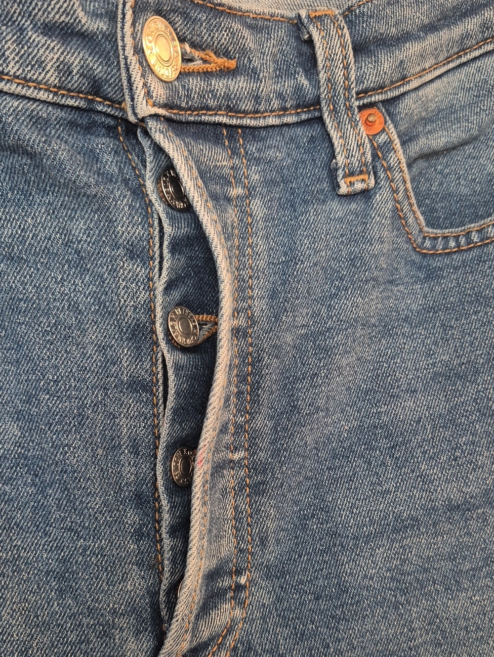 RE/DONE Salvage High Rise Straight Leg Crop Jeans Blue Wash Button Fly Size 30 - Picture 6 of 8
